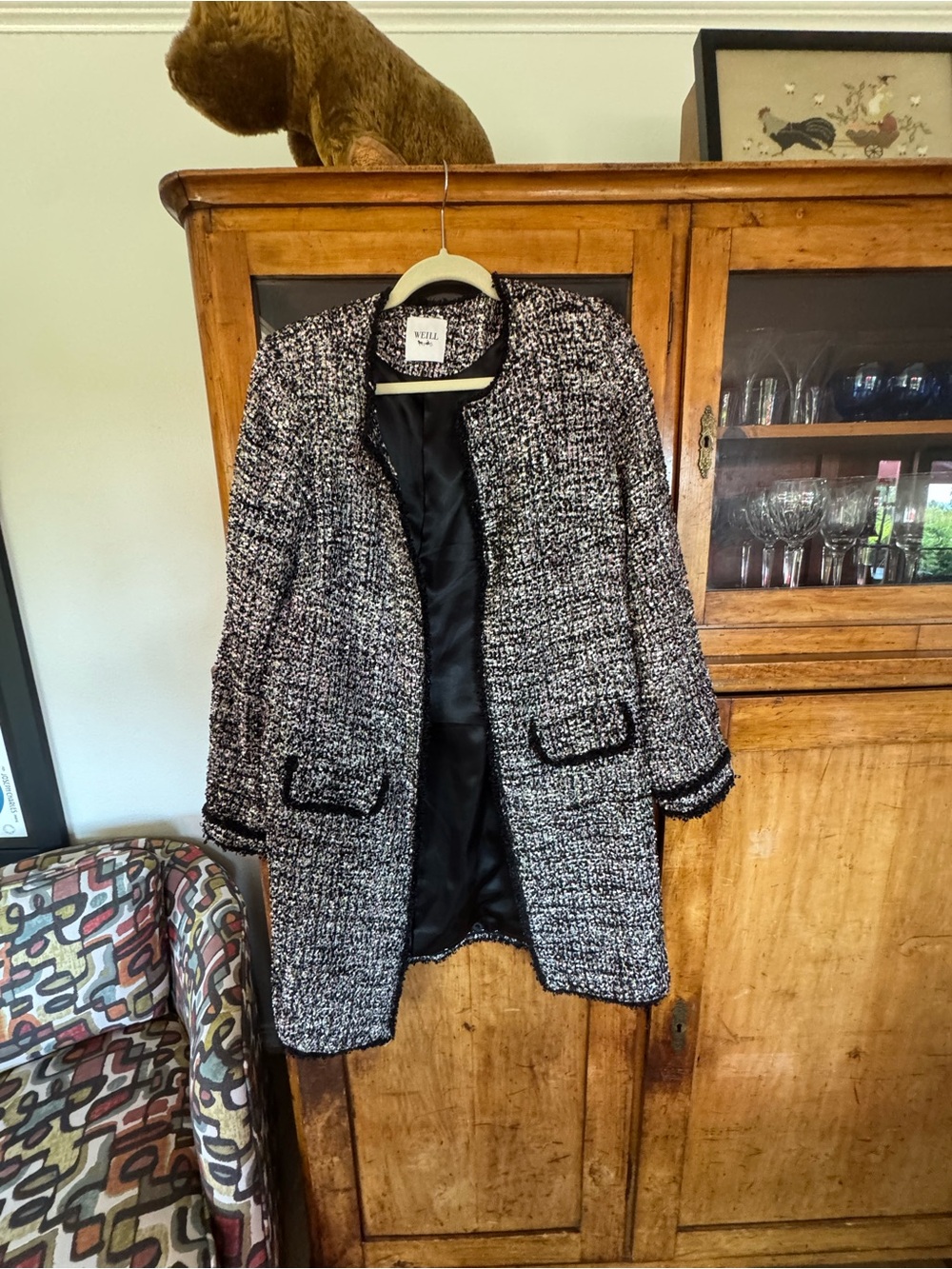Weill Paris  Bouclé Open-Front Coatigan - Black tweed size 44